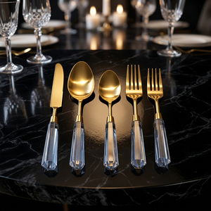 Modern Luxury Gold Flatware Set 5 Pcs <b>Crystal</b> Handle Cutlery Dishwasher Safe Wedding Dinnerware Luxury Cutlery Set Decoration - Product Image 1
