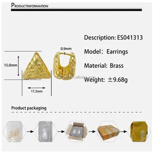Anting-anting kuningan model baru dengan anting-anting kancing desain populer bentuk segitiga berlapis emas 18K disesuaikan