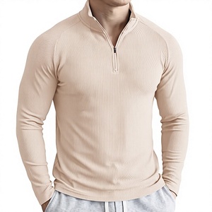Camisa Casual de Punto para Hombre, Manga Larga, Cuello Alto, Cierre de Cremallera, Secado Rápido, Poliéster, para Otoño - Product Image 1