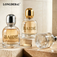 Botella de Perfume Redonda de Vidrio de Lujo Personalizada, 30ml 50ml 100ml, Botella de Perfume Vacía con Fondo Transparente Único y Tapa Negra, Plateada o Dorada