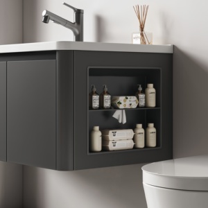 Modern Arc Honeycomb Aluminum Water Resistant <b>Wall</b>-Mounted Hotel Bathroom Cabinet Combo Side Storage Washstand Integrated Basin - Product Image 3