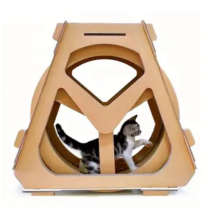 小さな猫のための最新デザインホイール形状猫登山スクラッチボード耐久性のある木製スクラッチャーペットのおもちゃ