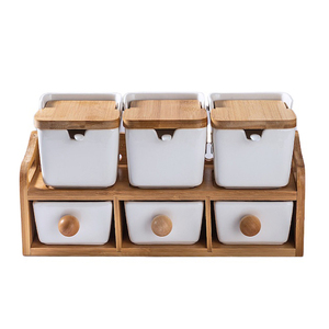 المطبخ مع غطاء الخيزران وملعقة جرة بهار سيراميك طقم أوعية سكر - Product Image 2