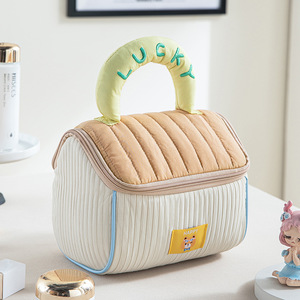 Pochette cosmétique matelassée mignonne avec poignée colorée et fermeture éclair, compatible OEM, pour le rangement en voyage - Product Image 3