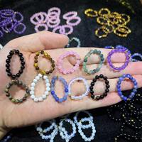 Natürliche Amethyst-Perlen Elastische Fingerringe 5mm Rosenquarz-Kristallring für Frauen Männer Geschenk
