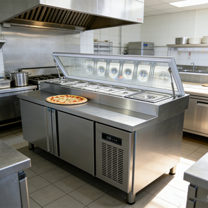 Réfrigérateur à pizza <span class=keywords><strong>professionnel</strong></span> en acier inoxydable 2M DC / <span class=keywords><strong>Comptoir</strong></span> à pizza <span class=keywords><strong>réfrigéré</strong></span> / Table de préparation à pizza avec plateau en marbre - Product Image 1