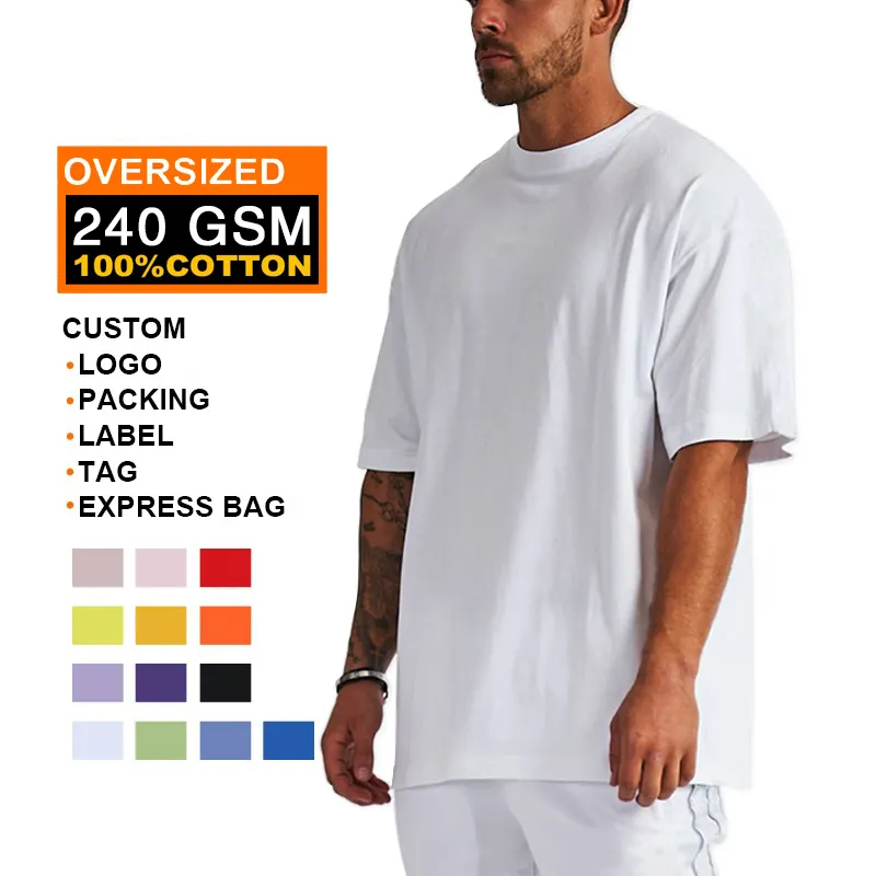Camiseta de algodão masculina, solta, ombro, design com logotipo, de grandes dimensões, camiseta personalizada