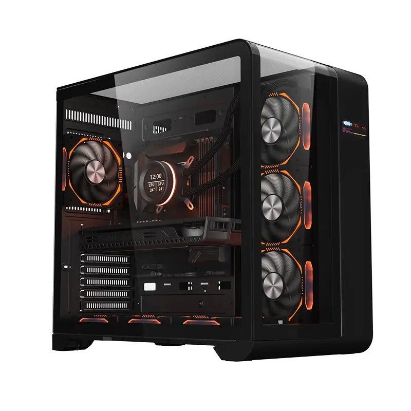 New Trend ATX Full Tower Gaming Computer Cases   Towers Cabinet PC Digital Display Gabinete Gamer with Curved Tempered Glass