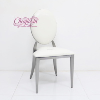 Chaises de luxe modernes pour salles de réception commerciales, événements extérieurs, empilables, en acier inoxydable couleur naturelle, dossier ovale, pour appartements et parcs