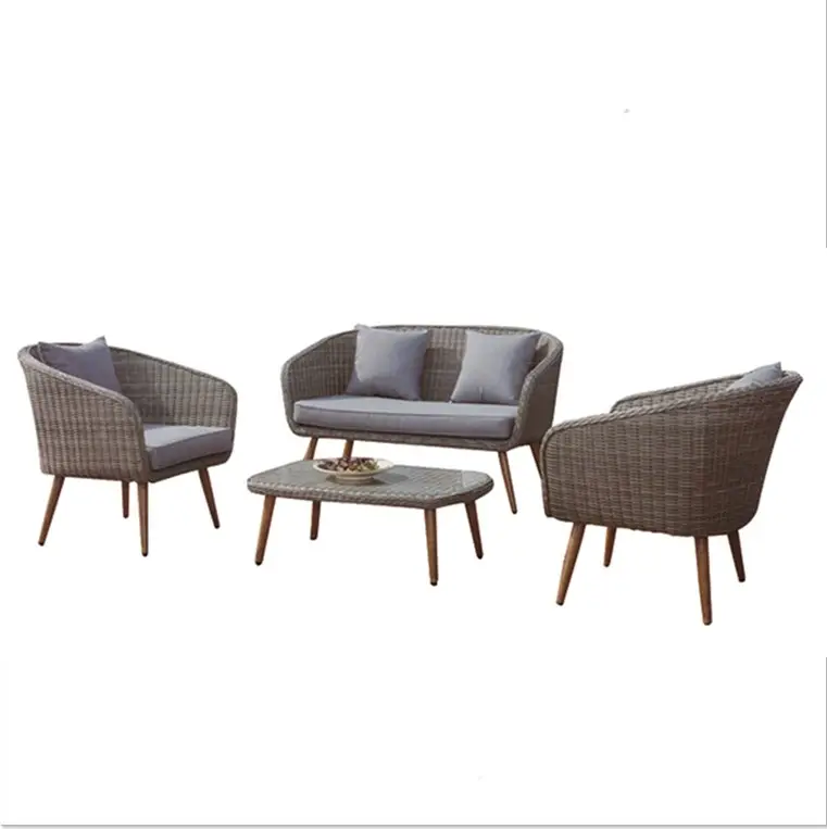 Conjunto de muebles de mimbre sintético tejidas a mano, conjunto de sofás impermeables cómodos de mimbre para hotel, jardín y patio
