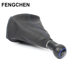 Couvercle de levier de vitesses Fengchen pour Volkswagen Bora Mk4 5 6 vitesses noir avec surpiqûres bleues - Product Image 1