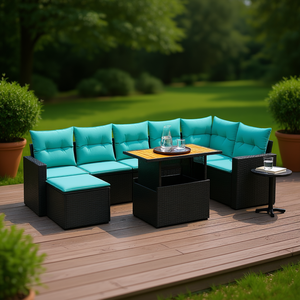 Set di divani da giardino in polyrattan nero con cuscini, mobili da esterno per 8 persone, stile contemporaneo, design moderno - Product Image 3