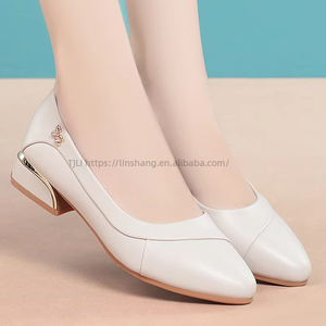 Factory Wholesale Black Leather Pumps - Gem <b>Decor</b> Pointed Toe Block Heel Office Daily Women's <b>Shoes</b> - Product Image 6