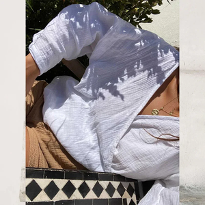 Vêtements en mousseline 100% <span class=keywords><strong>gaze</strong></span> <span class=keywords><strong>de</strong></span> <span class=keywords><strong>coton</strong></span> T-<span class=keywords><strong>shirt</strong></span> décontracté surdimensionné Sexy col en V Top à manches longues pour femmes Chemises élégantes à bandage - Product Image 4