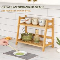 Support de tasses à café en bambou à 2 niveaux écologique, organisateur de service à thé Matcha, étagère de rangement pour tasses de cuisine, présentoir de comptoir