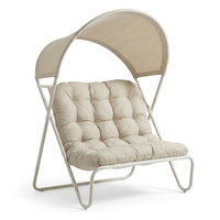 Chaise longue d'extérieur à deux places avec auvent, structure en acier, revêtement en poudre, coussin en coton PP, tissu en maille, lit de jardin pour patio