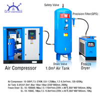 Compresseur d'air à vis 7.5KW 11KW 15KW 22KW 30KW 37KW 1100L/min 2400L 3600L 8bar 10bar 16bar 12bar avec sécheur et réservoir de 1000L