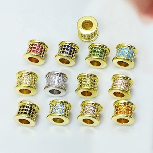 ลูกปัดทรงกระบอกหลากสี DIY รูใหญ่ ชุบทอง 18K ทองเหลืองสไตล์พังก์ สำหรับทำจี้เครื่องประดับ - Product Image 1