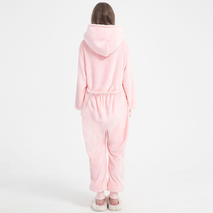 Produttore personalizzato rosa fragola stampato flanella morbida felpa <span class=keywords><strong>con</strong></span> cappuccio tuta tuta <span class=keywords><strong>pigiama</strong></span> <span class=keywords><strong>con</strong></span> patta fondale posteriore - Product Image 5