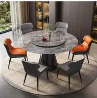Ensemble de table à manger en acier de luxe moderne avec centre rotatif, 6/8/10 chaises, pour usage scolaire et hôtelier