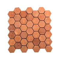 Carrelage mural extérieur moderne en céramique imitation brique rouge hexagonale avec support en maille, antidérapant, épaisseur 12 mm, 300x300 mm, finition mate