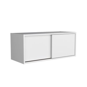 White <b>Floating</b> Cabinet With Sliding Door <b>Wall</b> Storage <b>Shelf</b> For Home Office Use - Product Image 3