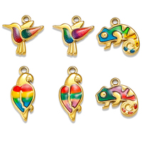 Breloques en émail d'acier inoxydable en gros, motifs oiseaux et reptiles (perroquet, caméléon, canari) pour la création de bijoux DIY
