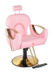 Sillón de Barbería de Lujo Rosa, Silla Hidráulica de Estilismo para Salón, Base Dorada, para Peluquería - Product Image 6