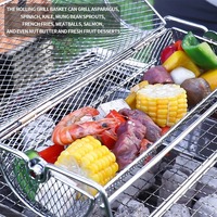 Panier de barbecue rotatif en acier inoxydable, cage de grillade en forme de tambour pour une cuisson uniforme des légumes, de la viande et des fruits de mer