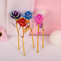 Bunga Emas Kecil 18cm Berlapis Emas, Hadiah Hari Ibu, Mawar Berlapis Emas Warna-warni, Plastik Kreatif Korea