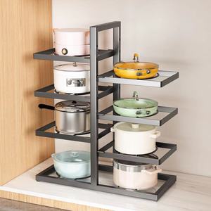 Étagère <span class=keywords><strong>de</strong></span> rangement pour casseroles en métal noir à hauteur réglable, support pour 8+ casseroles, type autoportant, étagère <span class=keywords><strong>de</strong></span> rangement pour couvercles <span class=keywords><strong>de</strong></span> casseroles, <span class=keywords><strong>salle</strong></span> <span class=keywords><strong>de</strong></span> <span class=keywords><strong>bain</strong></span> - Product Image 1