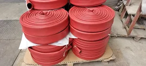 Rubber Duraline Red Layflat Fire Hose With Aluminum Dyed Brass Machino Couplings Connectors At The End Of Hose Wp16bar 1-1/2"