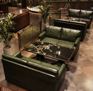 Ensemble de meubles en fût de whisky 4 pièces, canapé <span class=keywords><strong>Chesterfield</strong></span> en <span class=keywords><strong>cuir</strong></span> PU, <span class=keywords><strong>fauteuil</strong></span>, table pour bar et boîte de nuit - Product Image 2