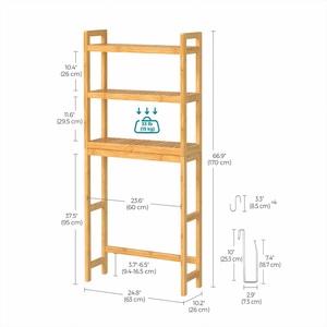 Étagère de rangement 3 niveaux <span class=keywords><strong>en</strong></span> <span class=keywords><strong>bambou</strong></span> naturel CF pour toilettes, avec crochets réglables et support pour papier toilette, autoportante et peu encombrante pour salle de bain - Product Image 2