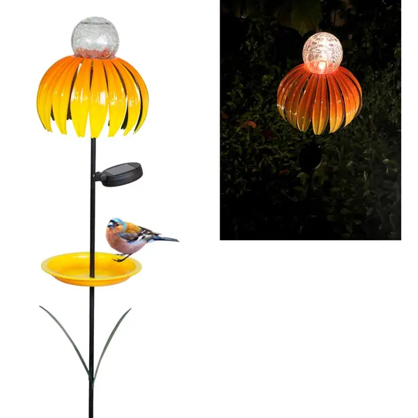 OEM Tùy chỉnh chống gỉ kim loại hoa năng lượng mặt trời Bird Feeder với đứng năng lượng mặt trời Vườn Hoa Cổ phần với Bird Feeder vườn trang trí