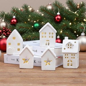 <span class=keywords><strong>Casa</strong></span> de Navidad de Cerámica con Luz LED, Miniatura de Cabaña Brillante para Decoración de Mesa Navideña, Adornos de Pueblo Navideño - Product Image 2