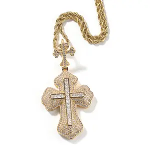 2024 Vintage Diamond Cross Pendant Necklace Hiphop Jewelry with Chunky 14K Gold Silver Rose Gold Plating Steel Material