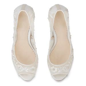 Nakış fildişi örgü nedime bayanlar ayakkabı açık toe düğün kadın ayakkabı - Product Image 4