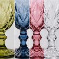Verre à vin rétro gaufré diamant, coloré, sans plomb, avec pied, personnalisable pour restaurant, banquet, fête à domicile