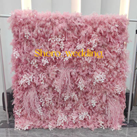 Dekorasi Acara Pernikahan Baru, Dinding Bunga Sutra 3D 5D, Dinding Bunga Mawar Pink Gulung, Latar Belakang Desain Mewah