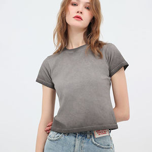 240g Camiseta recortada para mujer Algodón lavado, American Retro, Two-Tone Ombre Y2K - Product Image 2