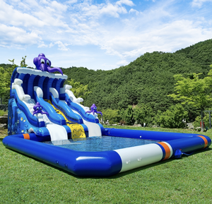 Ce xách tay màu xanh sóng thiết kế <span class=keywords><strong>Inflatable</strong></span> bạch tuộc trượt nước hồ bơi PVC cho trẻ em ngoài trời mùa hè vui vẻ gia đình sân sau Splash chơi - Product Image 1