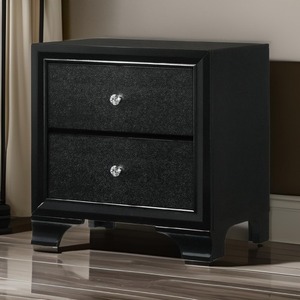 OE HOME Table de chevet moderne en bois à 2 tiroirs avec détails texturés, poignées en cristal, hauteur réglable et montage facile - Noir - Product Image 1