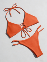 Bikini deux pièces sur mesure à coupe haute pour femme, taille XL/Plus, vêtements de plage, maillot de bain brillant, style micro, string taille haute