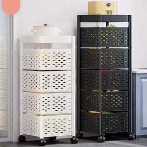 Multi Layer Rotatable Kitchen Storage <strong>Rack</strong> With <strong>Wheels</strong> for Home Floor Standing Fruit <strong>Vegetable</strong> Basket Storage - Product Image 2