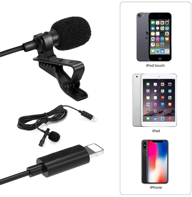 High Quality Wired for Panvotech Condenser Lavalier Microphone Clip Mic Lightning for iPhone iPad Video Music Recording Singing
