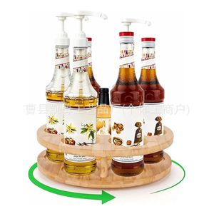 Rotatable bamboo spice rack, kitchen spice bottle storage rack, oil, salt, soy <b>sauce</b> and vinegar display rack, multi-layer - Product Image 1