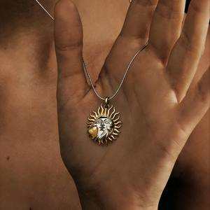 Colliers pendentifs unisexes MECYLIFE en acier inoxydable, simples, en forme de cœur, ronds, carrés, soleil, lune, <span class=keywords><strong>smiley</strong></span> - Product Image 1