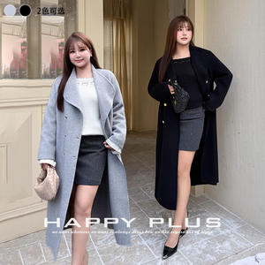 Conjunto de abrigo y falda de lana para mujer Runqi con botones dorados, color sólido, manga tres cuartos, talla grande N9428 - Product Image 2