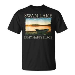 T-shirt Swan Lake à manches courtes, col rond, impression numérique, unisexe, pour adultes, Lake Life Kayaking Happy Place - Product Image 1